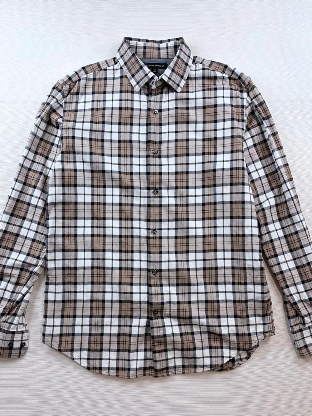 Banana Republic Tan & White Plaid Button-Down Shirt